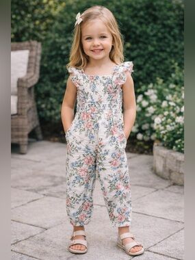 Newbie Floral Smocked Muslin Jumpsuit Size 4 Boho Cottagecore Summer Outfit